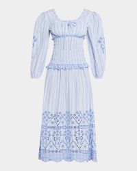 Nola Embroidered Long-Sleeve Midi Dress
