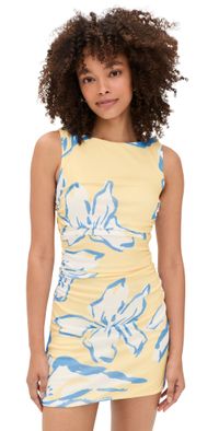 MINKPINK Esme Gathered Mesh Mini Dress Lemon Floral L