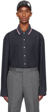 Thom Browne Navy Stripe Cotton Flannel Oversized Shirt