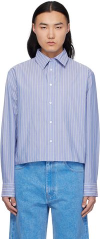 Marni Blue & Off-White Poplin Stripe Long Sleeve Shirt