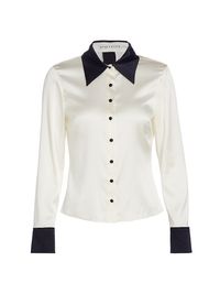 Women's Willa Silk Fitted Shirt - Off White Black - Size Medium
