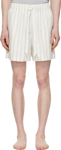 Tekla Short de pyjama blanc cassé et bleu marine en popeline