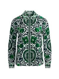 Women's Willa Suzani-Print Silk Shirt - Monarch Light Emerald - Size XL