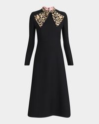 Leopard-Print Scarf Long-Sleeve Dress