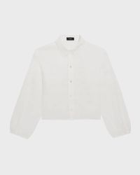 Pleated-Sleeve Linen Button-Front Shirt