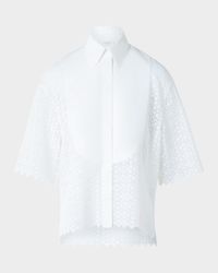 Daisy Guipure Button-Down Plastron Blouse