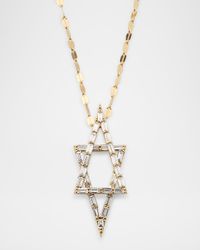 14K Gold Baguette Diamond Star of David Pendant Necklace