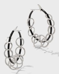 Oui 18k White Gold Baguette and Round Diamond Hoop Earrings