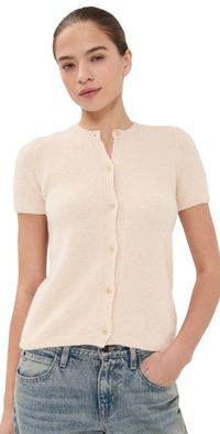 The Elder Statesman Cozy Short Sleeve Cardigan Bone L