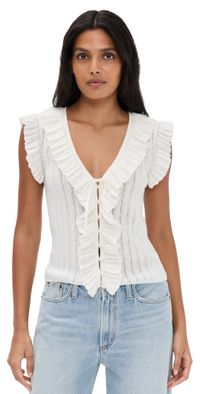 LoveShackFancy Elizabelle Top Dove Blanc XS