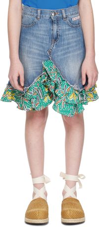 Marni Kids Blue Paneled Denim Skirt