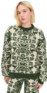 The Lulo Project Unnamed Pullover Sweater Green Folk Paisley XL