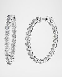 18K White Gold Medium Diamond Hoop Earrings, 1"