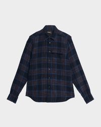 Men's Wool-Blend Plaid Snap-Front Overshirt