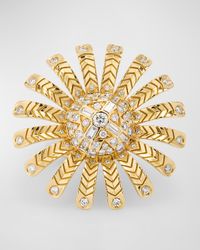 18K Yellow Gold Chubby Sunflower Diamond Ring, Size 6