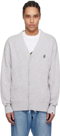 BAPE Cardigan gris à motif camouflage en jacquard et à plaque à logo