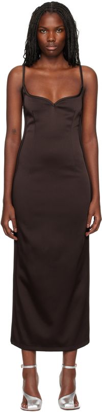 Paris Georgia Robe midi brune à encolure en cœur - 09