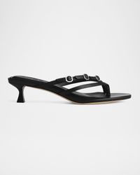 Sammie Leather Buckle Kitten-Heel Sandals