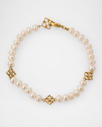 White Pearl and Diamond Bracelet in 18K Gold