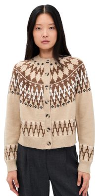 Moon River Isle Hairy Button Up Cardigan Sweater Tan Multi L