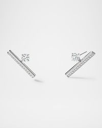 18K White Gold Barre Floating Single Diamond Pave Climber Earrings