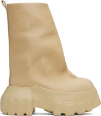 Rick Owens Beige Hollywood Flared Mega Tractor Boots