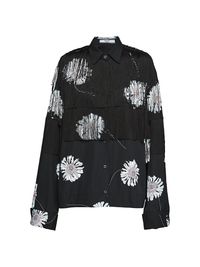 Women's Printed Poplin Shirt With Fringe - Black Multi - Size 10
