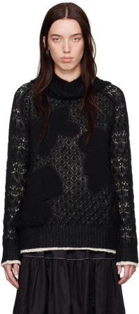 tao Pull à capuche noir en laine à images en intarsia