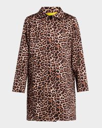 Leopard-Print Bonded Satin Overcoat