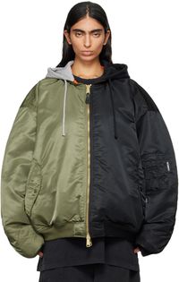 VETEMENTS Blouson aviateur réversible kaki et noir à capuche et à panneaux édition Alpha Industries