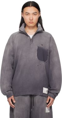 Maison MIHARA YASUHIRO Pull molletonné noir à effet délavé au soleil et à demi-glissière