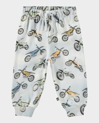 Boy's Simeon Moto-Print Cotton Sweatpants, Size 3M-24M