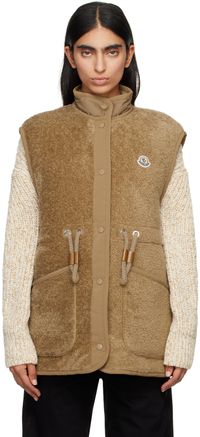 Moncler Veste Bost brun clair en peau retournée synthétique rembourrée en duvet