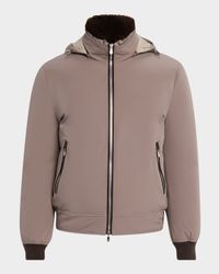 Men's Full-Zip Nylon and Shearling Jacket with Detachable Hood