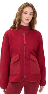 Varley Marina Collarless Fleece Jacket Red Dahlia M