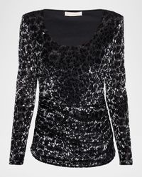 Lira Flocked Scoop-Neck Top