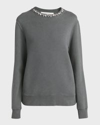 Distressed Crystal-Embellished Crewneck Sweatshirt