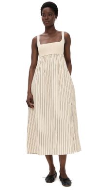 English Factory Tie Back Knit Combo Striped Dress Tan Stripe XS