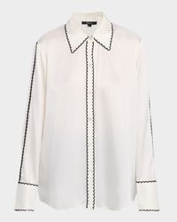 Aloise Embroidered Long-Sleeve Silk Blouse