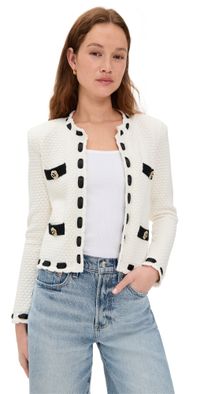 L'AGENCE Astor Contrast Trim Cardigan Ivory/Black XS