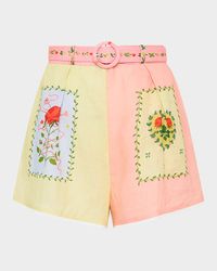 Porto Siesta Tile-Print Linen Shorts