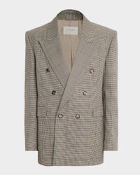 Men's Double-Breasted Check Wool Blazer