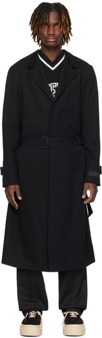 MM6 Maison Margiela Black Wool & Cotton Gabardine Trench Coat