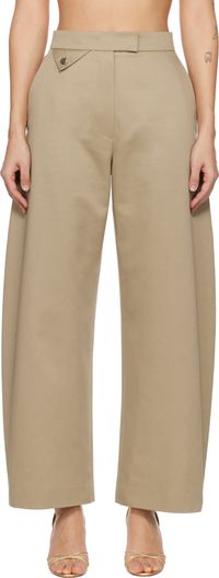 RECTO Beige High-Rise Curved Legs Trousers