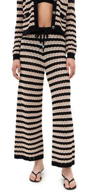 L'AGENCE Gaelle Pointelle Knit Pants Black/Natural Stripe L