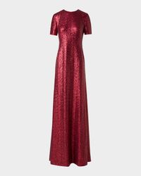 Short-Sleeve Stretch Paillette Jersey Gown