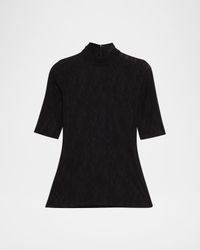 Mock-Neck Stretch Lace Short-Sleeve Top