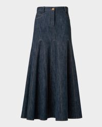 Cotton Wool Denim Midi Skirt