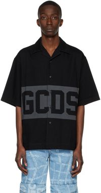 GCDS Black Denim Band Logo Bowling Shirt