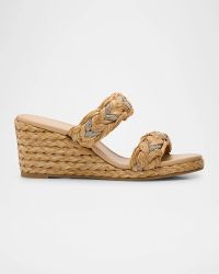 Lana Raffia Crystal Wedge Slide Sandals